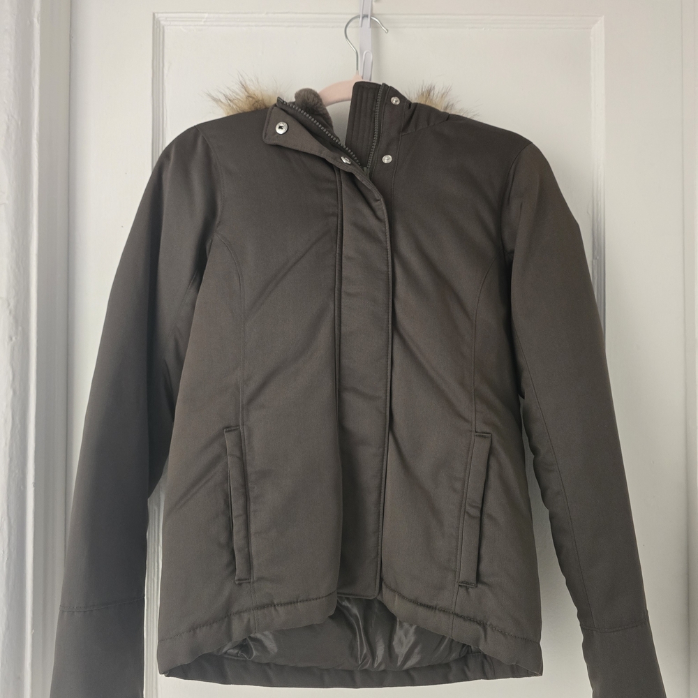 Women's Abercrombie Green Jacket with Fur Trim